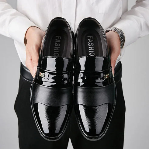 Luxury Men's Leather Oxfords - Classic Formal Slip-On Business Shoes for Office and Wedding Occasions