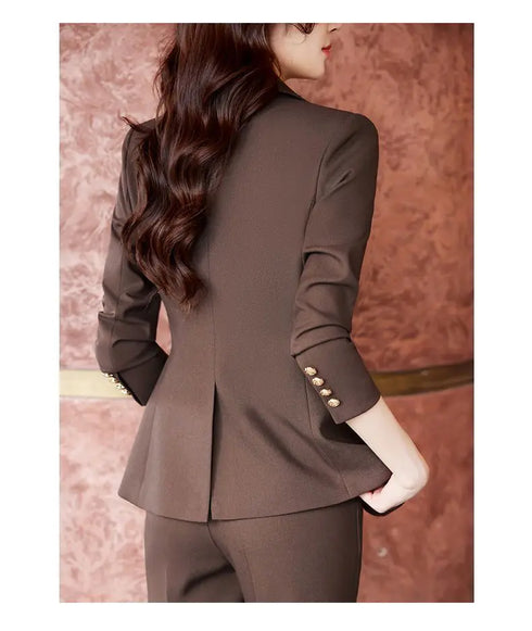 Korean Elegant Casual Blazer Coat and Flare Pants Two-Piece Women's Suit Set for Autumn/Winter Fashion