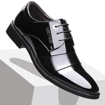 Stylish Pointed Toe British Lace-Up Patent Dress Shoes for Men - Breathable Business and Wedding Formal Footwear