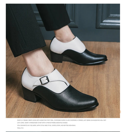 Leather Shoes for Men Cuban Style Heightening Wedding and Business Casual Footwear