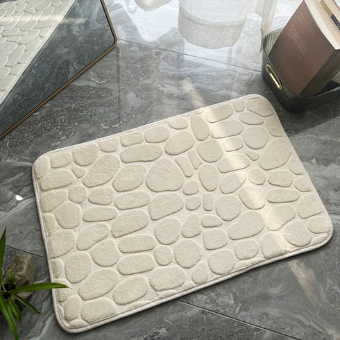 Cobblestone Embossed Memory Foam Bathroom Mat Non-Slip Carpet for Shower Room