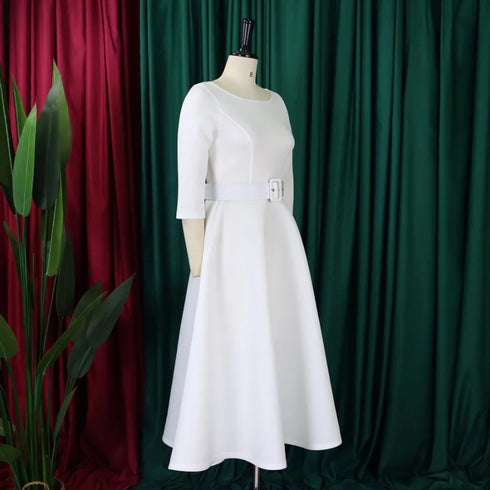 Elegant Women Party Dresses A Line with Waist Belt for Classy Office and Wedding Guests