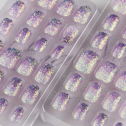 Sparkling Purple Glitter Kids Press-On Nails - 24-Piece Gradient Fake Nail Art Tips for Short Full-Cover Fun and Creative Nail Designs for Girls