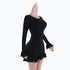 Knitted Ruffle Mini Dress for Women Elegant Bodycon Knit Sweater Dress for Autumn Winter
