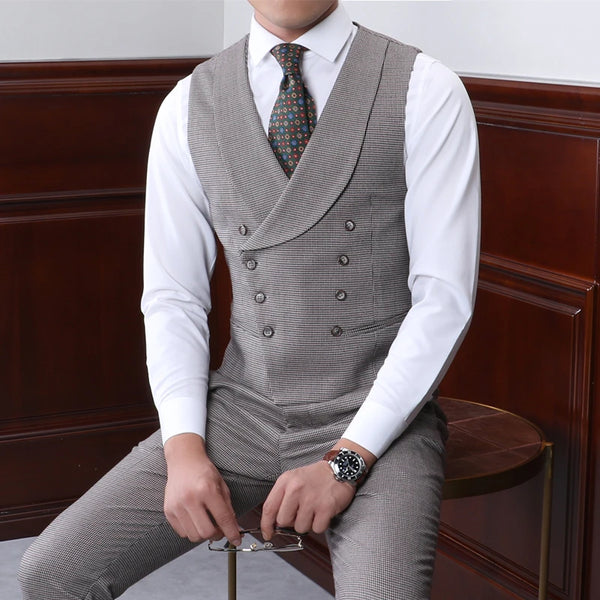 Men's Steampunk Inspired Tailored Waistcoat - Stylish Gray Houndstooth Vest for Weddings and Formal Events