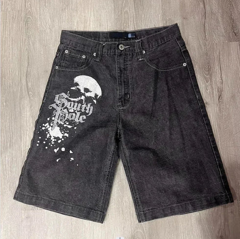Gothic Trend Rhinestone Pocket Denim Shorts for Men