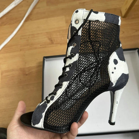 Sexy High Heels Hollow Mesh Sandals for Summer Fashion Comfort Peep Toe Stilettos Jazz Dance Female Shoes Plus Size
