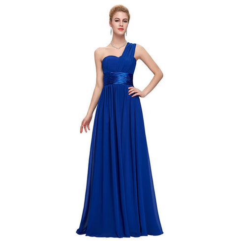 Bridesmaid Dress A Line Chiffon One Shoulder Pleated Back Lace Up Floor Length Wedding Dress