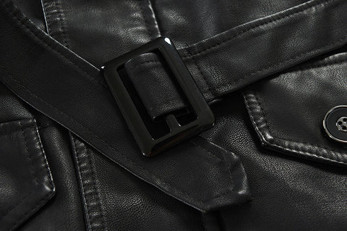 Men's Casual Fleece-Lined Leather Windbreaker Coat - Stylish Moto & Biker Jacket for Autumn and Winter Wear