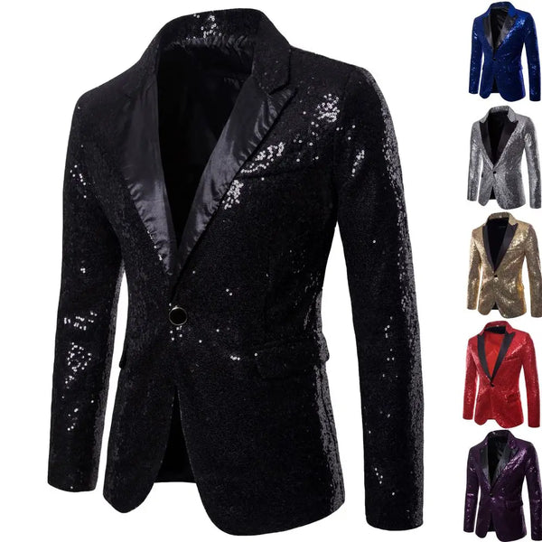 Men's Elegant Blazer with Eye-Catching Sequin Pocket for Weddings and Special Events