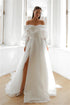 Elegant Off The Shoulder Pleat Sweetheart Wedding Dresses with Long Puff Sleeves and Side Slit