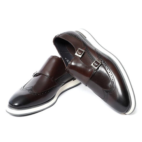 Luxury Mens Casual Sneakers Monk Strap Flats Genuine Leather Walk Shoes