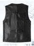 Men's Genuine Cowhide Leather Vest - Slim Fit Multi Pocket Zipper Waistcoat for Spring and Autumn Casual Wear