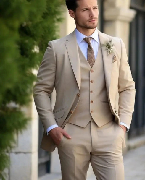 Champagne Bespoke Tuxedo Suit Set for Men | Formal Wedding Groom Wear Party Outfit