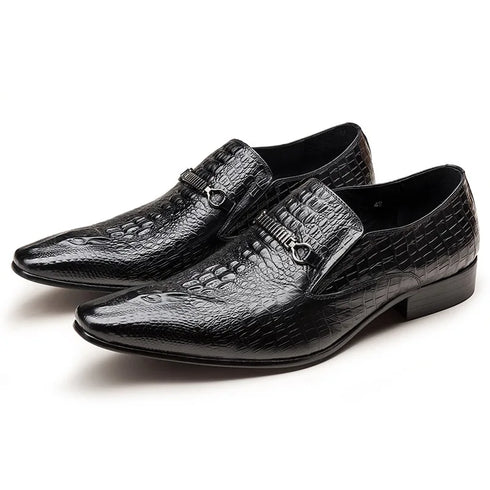 Elegant Alligator Pattern Men's Slip-on Leather Dress Shoes for Office and Casual Business Wear - Luxury Formal Loafers for Men
