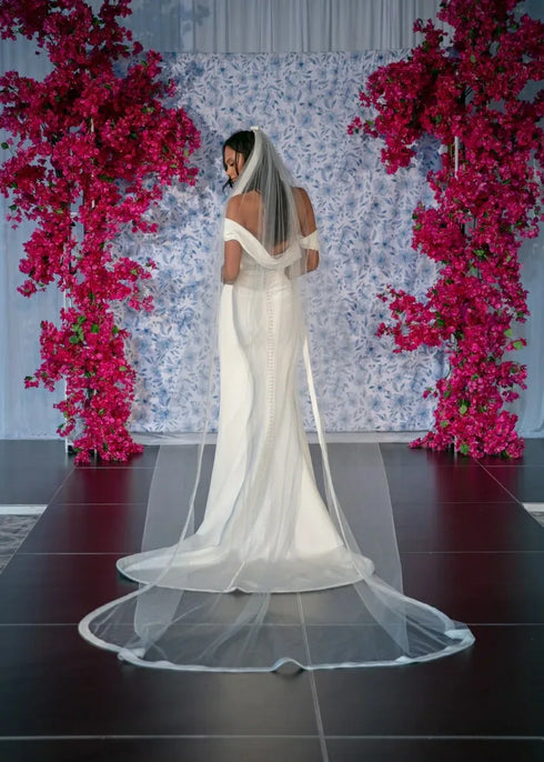 Simple Off The Shoulder Satin Mermaid Wedding Dress Side Slit