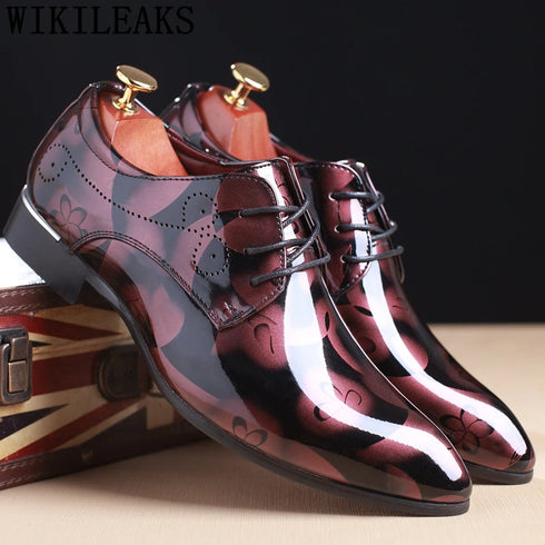 Floral Pattern Men's Formal Dress Shoes - Luxury Oxford Leather Wedding Shoes for Groom - Elegant Derby Style with Pointed Toe for Spring and Autumn