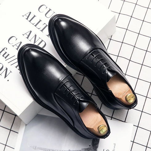 Men's Casual Business Formal Oxford Shoes - Low Top Pointed Toe Leather Wedding and Office Shoes for Spring and Autumn