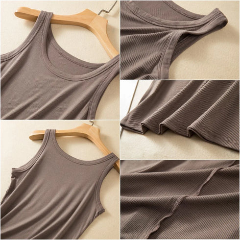 Versatile Solid Color Summer Women's Rib Cotton Tank Tops - Soft Sleeveless Streetwear Tees for Effortless Casual Style, Perfect for All Matching Outfits
