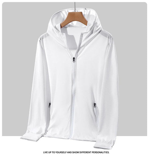 Plus Size Lightweight Summer Windbreaker Jacket for Men - Hooded, Quick-Drying, UPF 50 Sun Protection, Breathable Casual Coat for Outdoor Activities