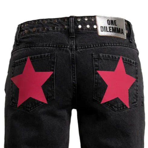 Baggy Jeans For Women With Stars Print Hip Hop Streetwear Style Loose Fit Denim Jeans