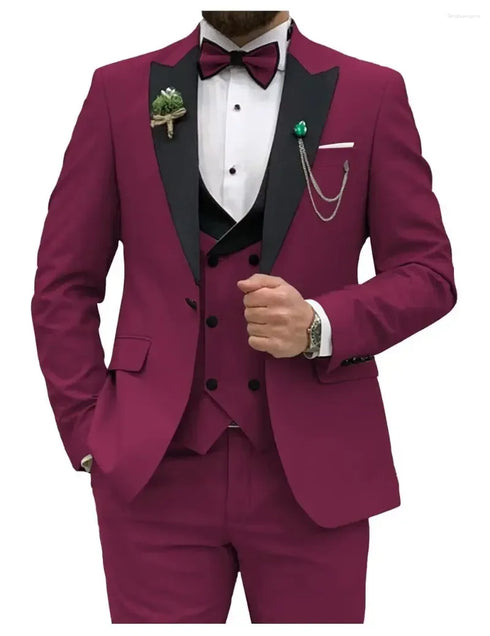 Men's Slim Fit Double Breasted Suit Set for Weddings Prom Parties and Business