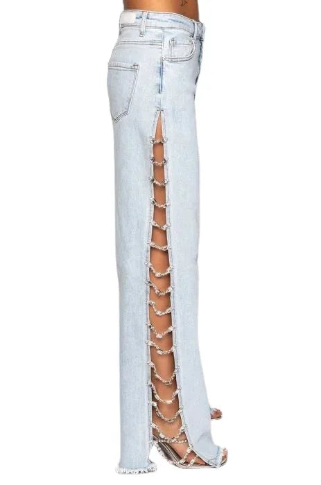 High Waist Ripped Jeans for Women Denim Wide-Leg Style