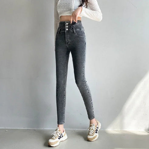Women's High Waist Stretch Jeans - Fashionable Slim Denim Pants