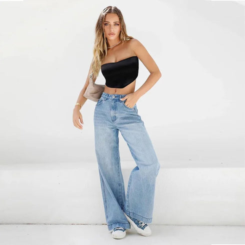 Loose Wide Leg Jeans for Women with Pockets – Perfect for Streetwear and Fall Outfits, Featuring Zipper Fly and Full Length Design, Ideal for Stylish Everyday Looks