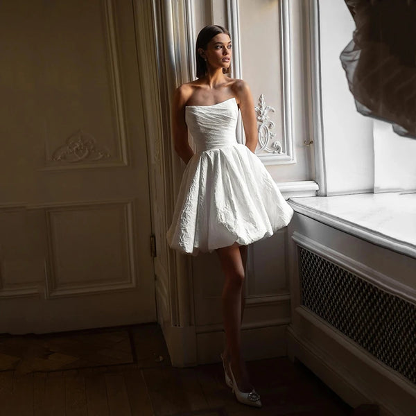 Eightree Formal Short Wedding Dresses Strapless Satin Gowns