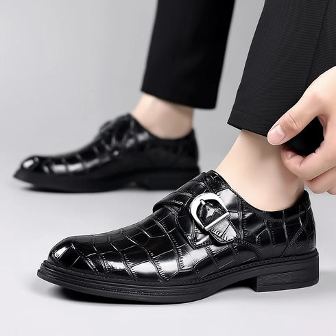 Formal Men's Loafers Handmade Leather Casual Footwear Driving Shoes with Metal Buckle