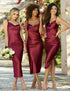 Elegant Satin Cowl Neck Sleeveless Midi Dress With Side Slit Spaghetti Straps Bridesmaids Dress