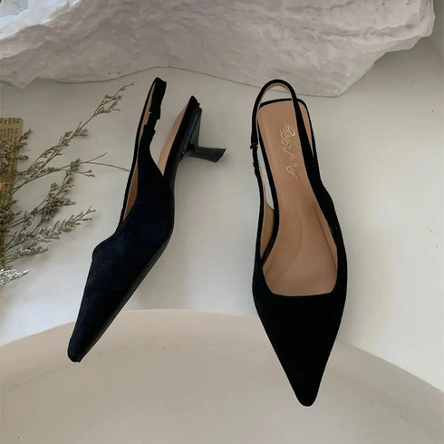 Elegant Pointed Toe Slingback Sandals Low Heel Mules