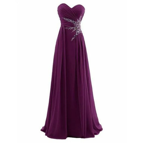 Strapless A-Line Chiffon Bridesmaid Dress With Beading Crystals and Pleats Corset Back