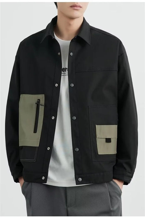 Men's Retro Colorblock Bomber Jacket with Pockets - Casual Autumn Baseball Uniform for Stylish Outfits
