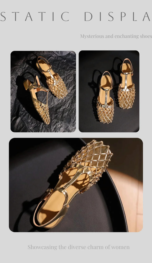 Woven Mesh Square Toe Low Heel Mules Sandals For Women