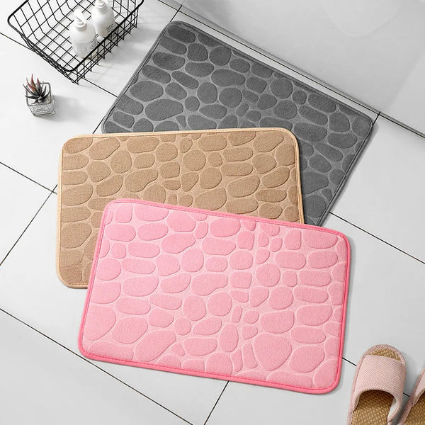 Pebble Embossed Coral Velvet Bathroom Non Slip Mat Quick Drying Machine Washable Floor Rug