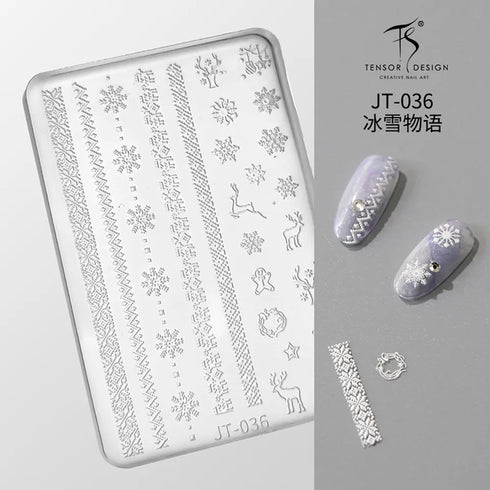 3D Relief Snowflake Sweater Carving Mold for Nail Art - Santa Claus and Elk Christmas Manicure DIY Template with Storage Box and Scraper