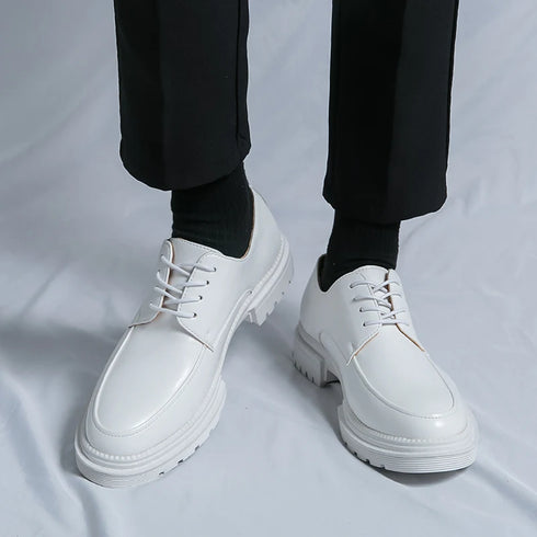 Luxury White Leather Oxford Shoes for Men - Stylish Formal Business Wedding Dress Footwear with Thick Bottom Casual Moccasins