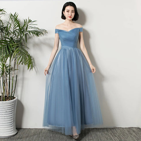 Bridesmaid Dress Elegant Ankle Length Tulle Ball Gown With Pleat Sash Built In Bra Prom Bridal Gown