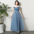 Bridesmaid Dress Elegant Ankle Length Tulle Ball Gown With Pleat Sash Built In Bra Prom Bridal Gown