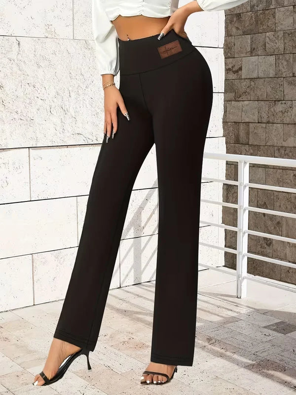 Butt-Lifting High-Waisted Straight-Leg Jeans for Office Letter Print Elastic Waistband