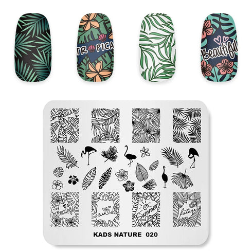 Nature-Inspired Nail Art Stamping Plate - Stainless Steel DIY Manicure Tool with Leaf and Umbrella Patterns for Stunning Nail Designs