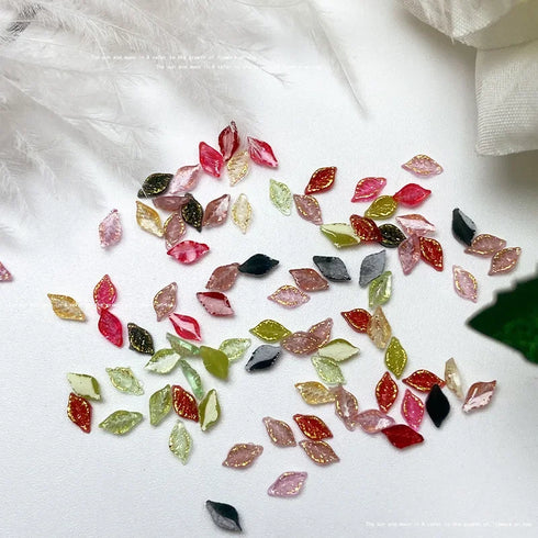 50pcs 3D Kawaii Colorful Leaf Nail Art Charms - Mixed Resin Nail Decorations and Acrylic Rhinestones for DIY Manicure Accessories and Press-On Nails