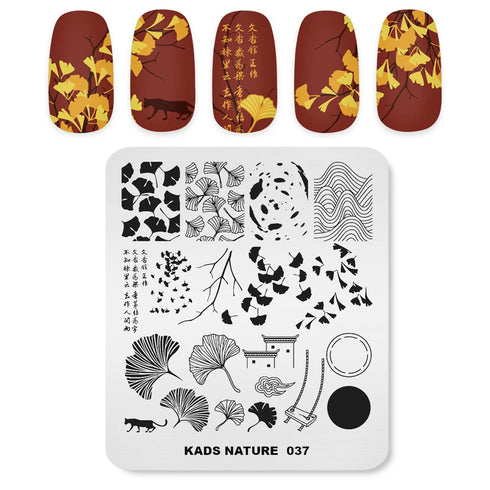 Nature-Inspired Nail Art Stamping Plate - Stainless Steel DIY Manicure Tool with Leaf and Umbrella Patterns for Stunning Nail Designs