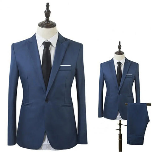 Men's Slim Fit One Button Formal Suit - Stylish Two-Piece Business Attire for Weddings, Groom Look, and Elegant Events - Tailored Blazers and Trousers Set