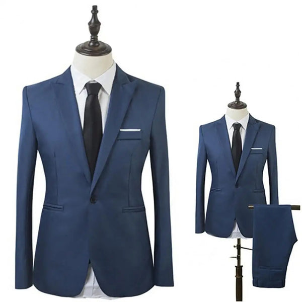 Men's Slim Fit One Button Formal Suit - Stylish Two-Piece Business Attire for Weddings, Groom Look, and Elegant Events - Tailored Blazers and Trousers Set