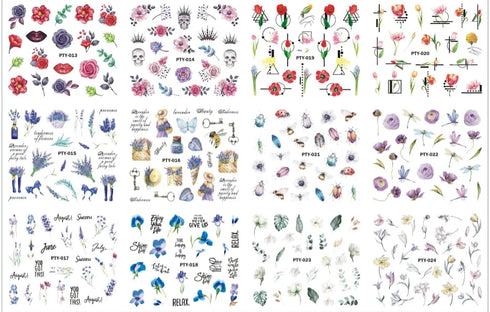 12 Floral Patterns Summer Nail Water Decals - Daffodils, Lilies, and Tulips for Stunning Nail Art Transfers and DIY Manicure Accessories