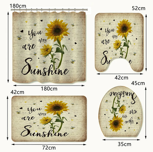 4 Piece Doormat Shower Curtain Set with Non-Slip Rugs Toilet Seat Cover and Bath Carpet for Bathroom Decor