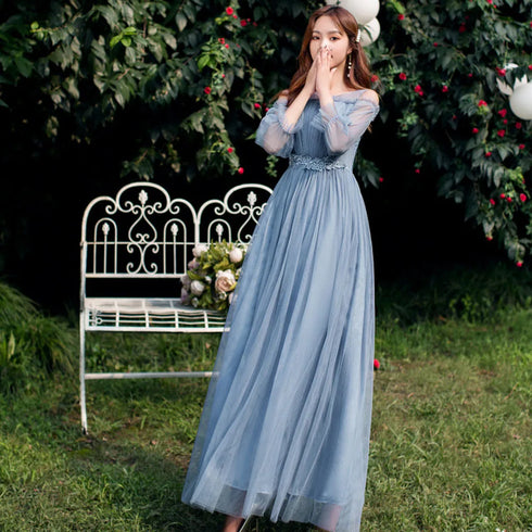 Bridesmaid Dress Elegant Tulle Ankle Length Gown With Elastic Waistband And Appliques Bridesmaid Dresses